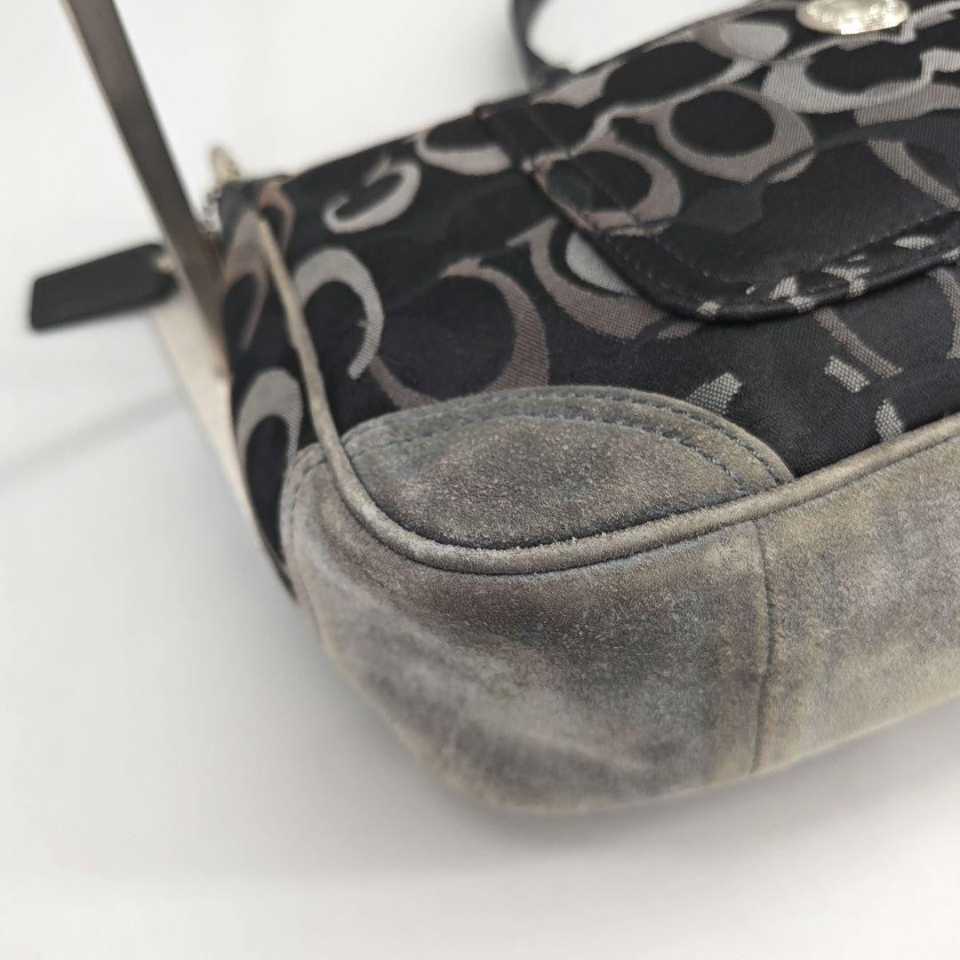 COACH Accessory Pouch Hand Bag Tote Purse Signature Black Authentic