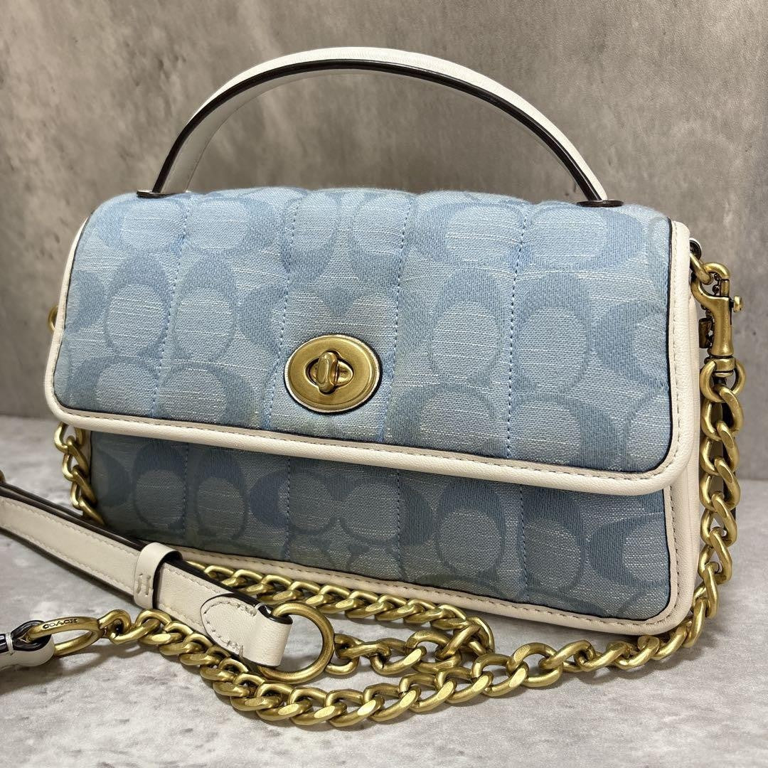COACH Shoulder Bag Purse Signature Turn Lock Authentic