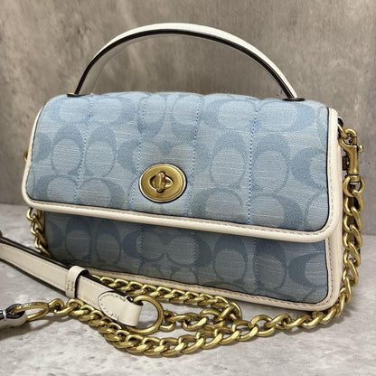 COACH Shoulder Bag Purse Signature Turn Lock Authentic