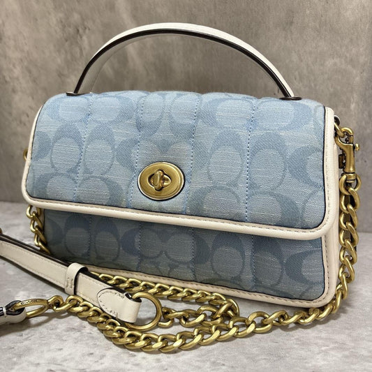 COACH Shoulder Bag Purse Signature Turn Lock Authentic