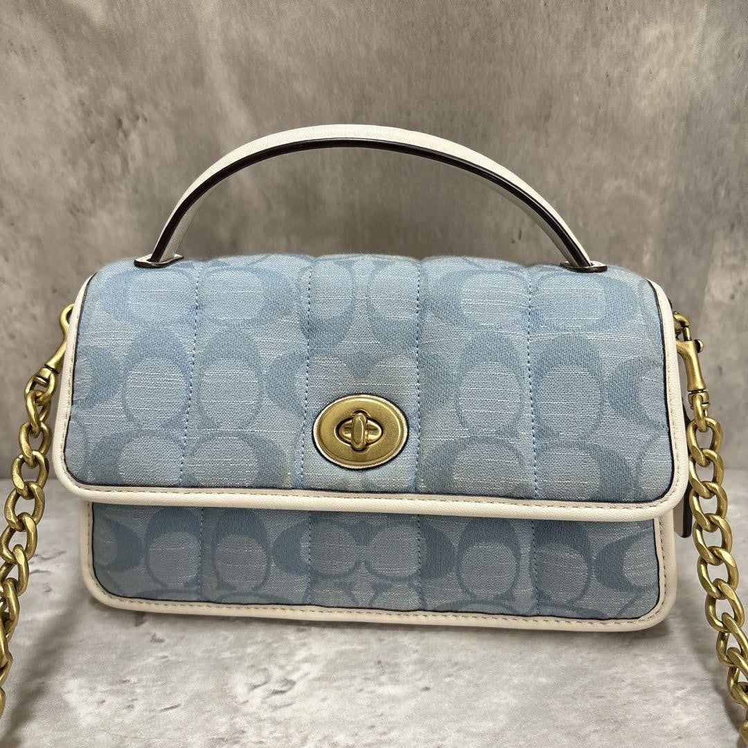 COACH Shoulder Bag Purse Signature Turn Lock Authentic
