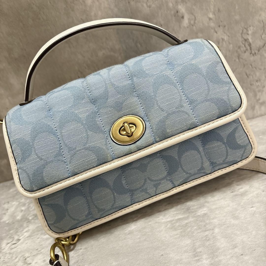 COACH Shoulder Bag Purse Signature Turn Lock Authentic