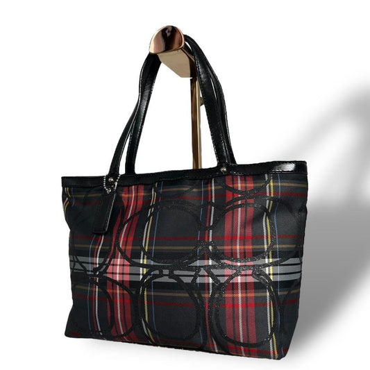 COACH Hand Bag Tote Purse Nylon Multicolor Authentic