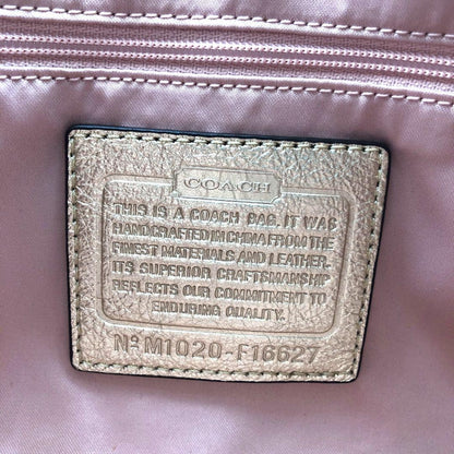 COACH Hand Shoulder Bag Tote Purse 2way Signature Canvas Leather Beige Authentic