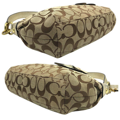 COACH Hand Shoulder Bag Tote Purse 2way Signature Canvas Leather Beige Authentic