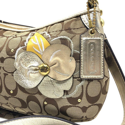 COACH Hand Shoulder Bag Tote Purse 2way Signature Canvas Leather Beige Authentic