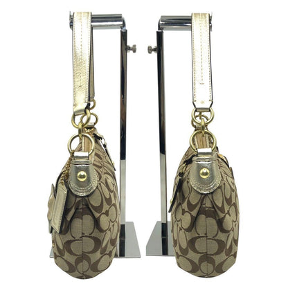 COACH Hand Shoulder Bag Tote Purse 2way Signature Canvas Leather Beige Authentic