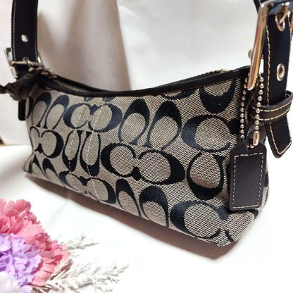 COACH Hand Shoulder Bag Tote Purse Signature Black Authentic