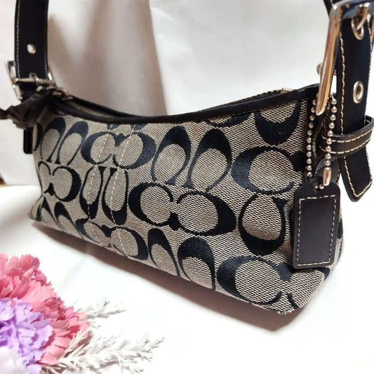 COACH Hand Shoulder Bag Tote Purse Signature Black Authentic