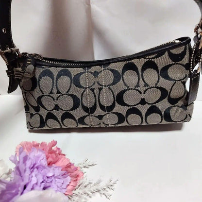 COACH Hand Shoulder Bag Tote Purse Signature Black Authentic