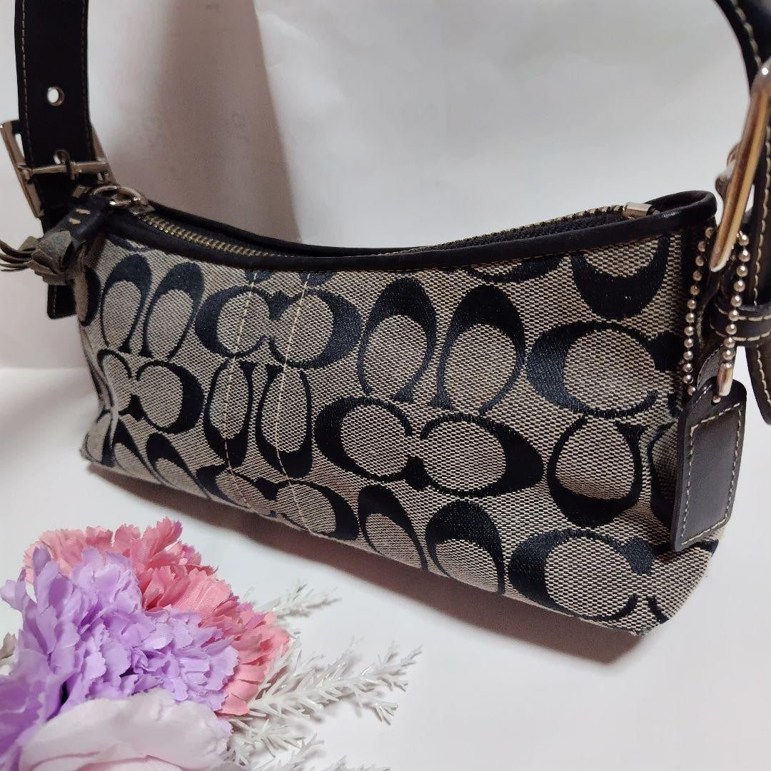 COACH Hand Shoulder Bag Tote Purse Signature Black Authentic