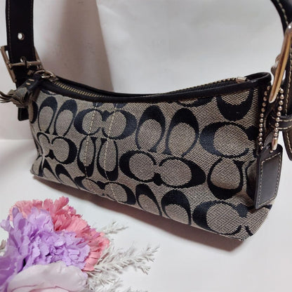 COACH Hand Shoulder Bag Tote Purse Signature Black Authentic