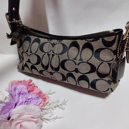 COACH Hand Shoulder Bag Tote Purse Signature Black Authentic