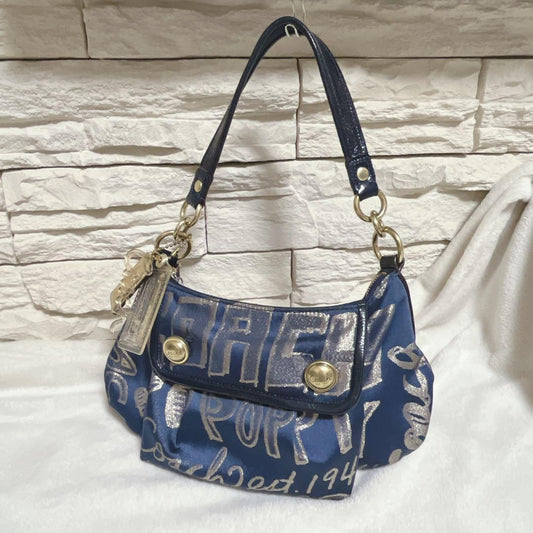 COACH Shoulder Bag Purse 15302 Poppy Blue Silver Authentic