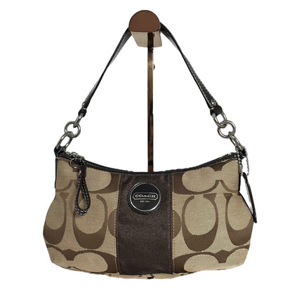 COACH Shoulder Bag Purse 2way Signature Canvas Leather Brown Beige Authentic