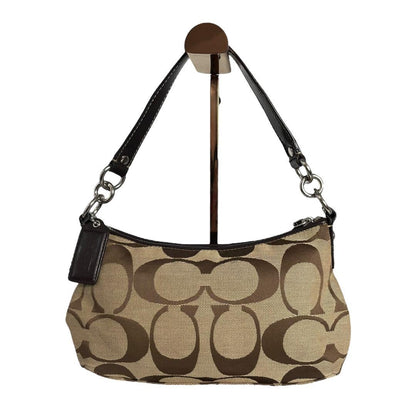COACH Shoulder Bag Purse 2way Signature Canvas Leather Brown Beige Authentic