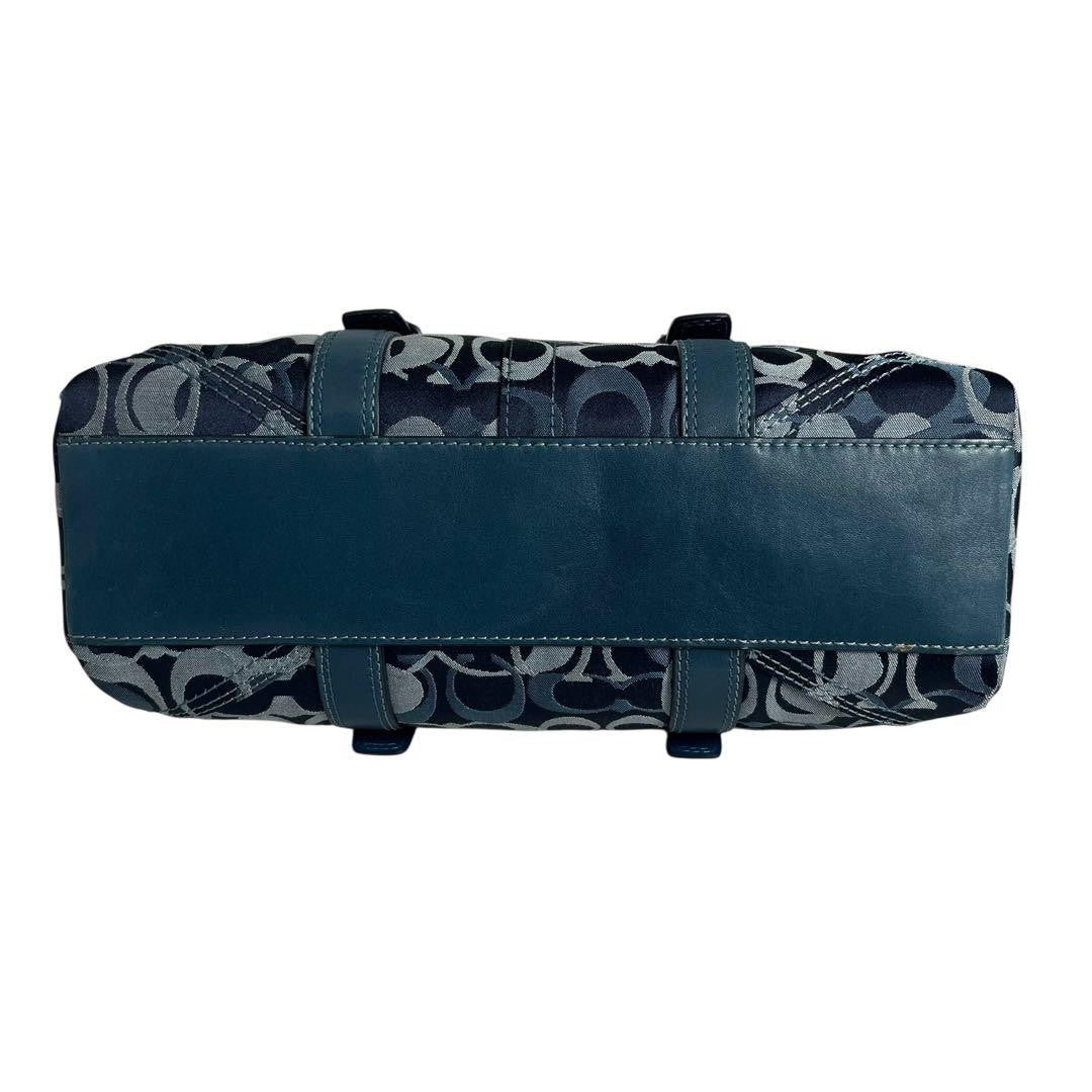 COACH Shoulder Bag Purse Mini Boston Signature 10995 Canvas Leather Navy Auth