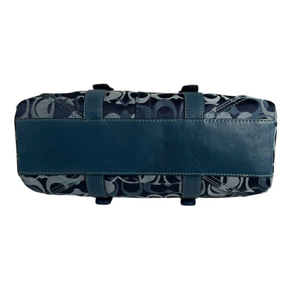 COACH Shoulder Bag Purse Mini Boston Signature 10995 Canvas Leather Navy Auth