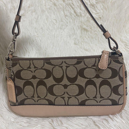 COACH Shoulder Bag Purse Signature Canvas Leather Beige Authentic