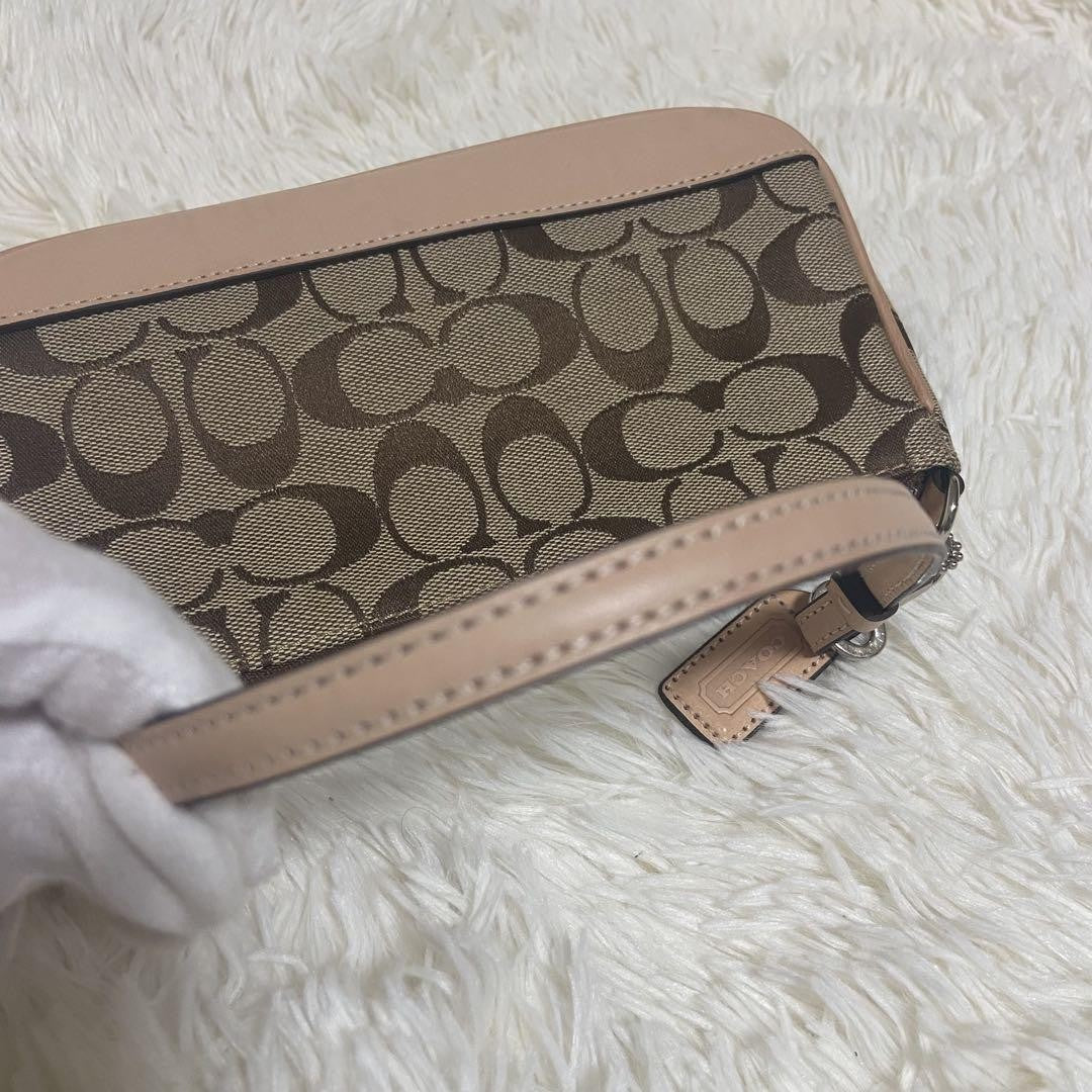 COACH Shoulder Bag Purse Signature Canvas Leather Beige Authentic