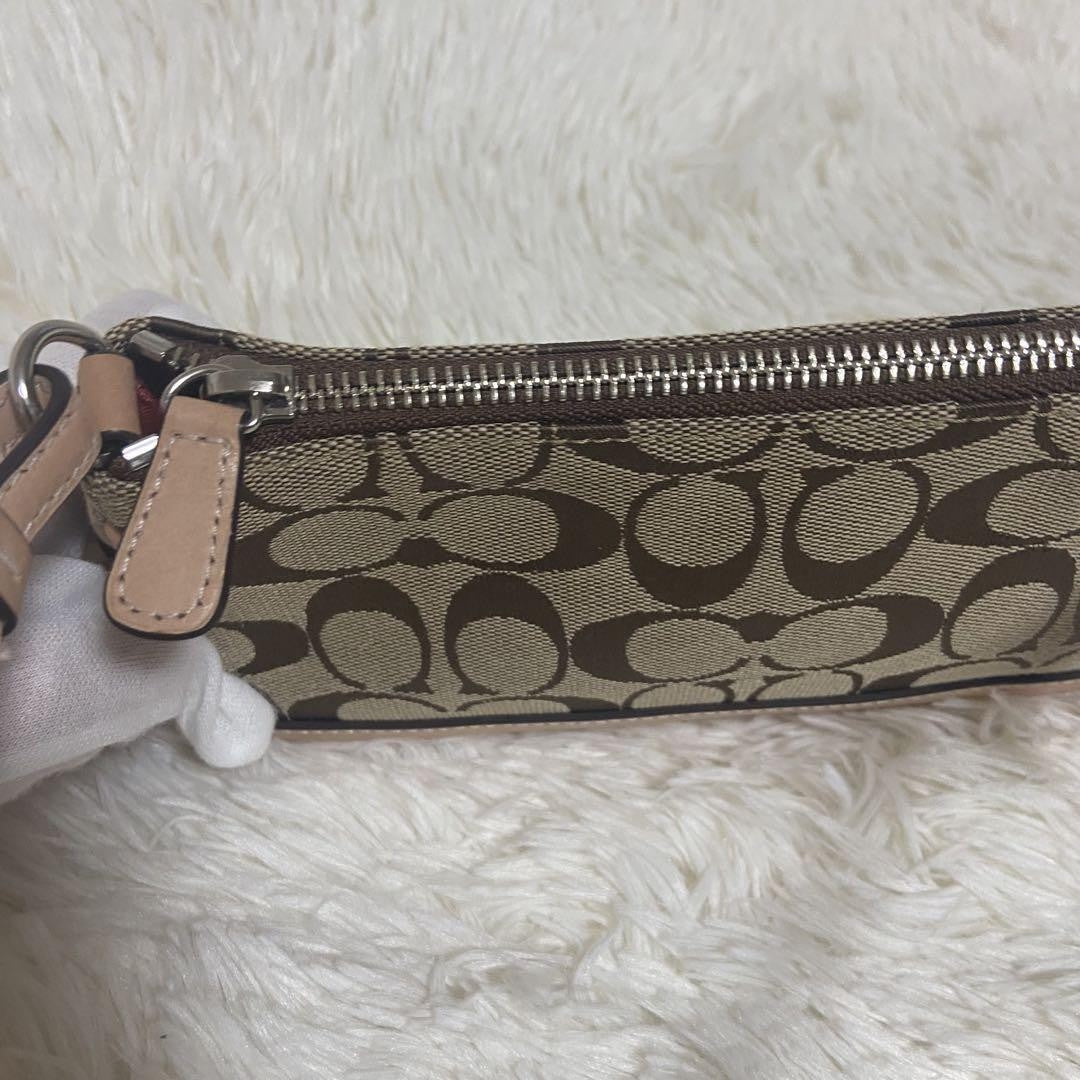 COACH Shoulder Bag Purse Signature Canvas Leather Beige Authentic