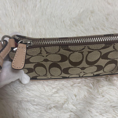 COACH Shoulder Bag Purse Signature Canvas Leather Beige Authentic