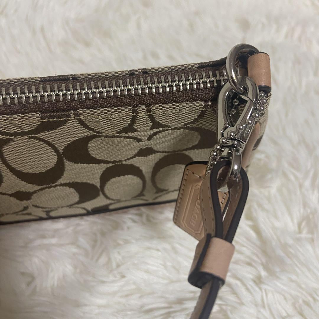 COACH Shoulder Bag Purse Signature Canvas Leather Beige Authentic