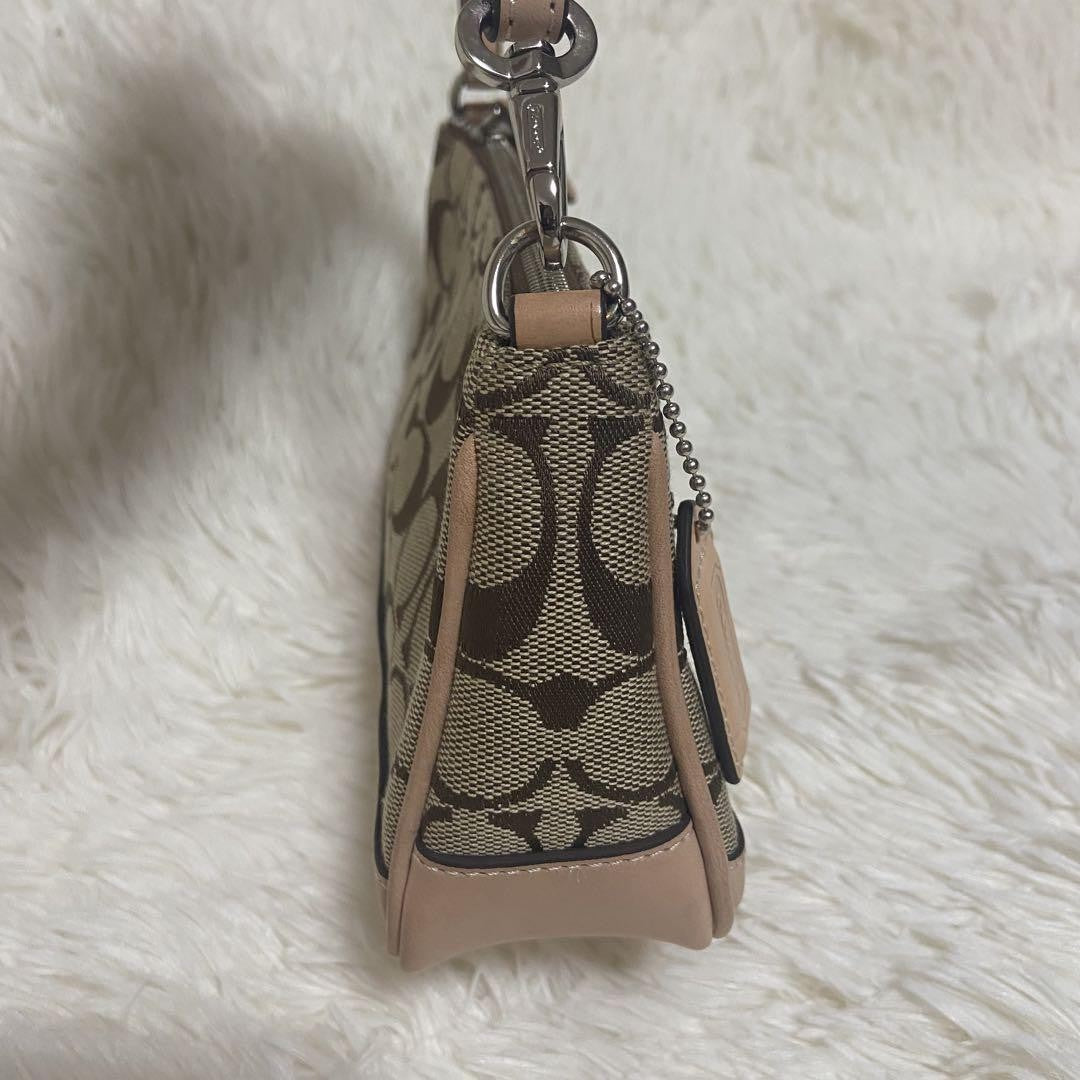 COACH Shoulder Bag Purse Signature Canvas Leather Beige Authentic