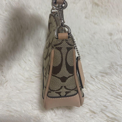 COACH Shoulder Bag Purse Signature Canvas Leather Beige Authentic