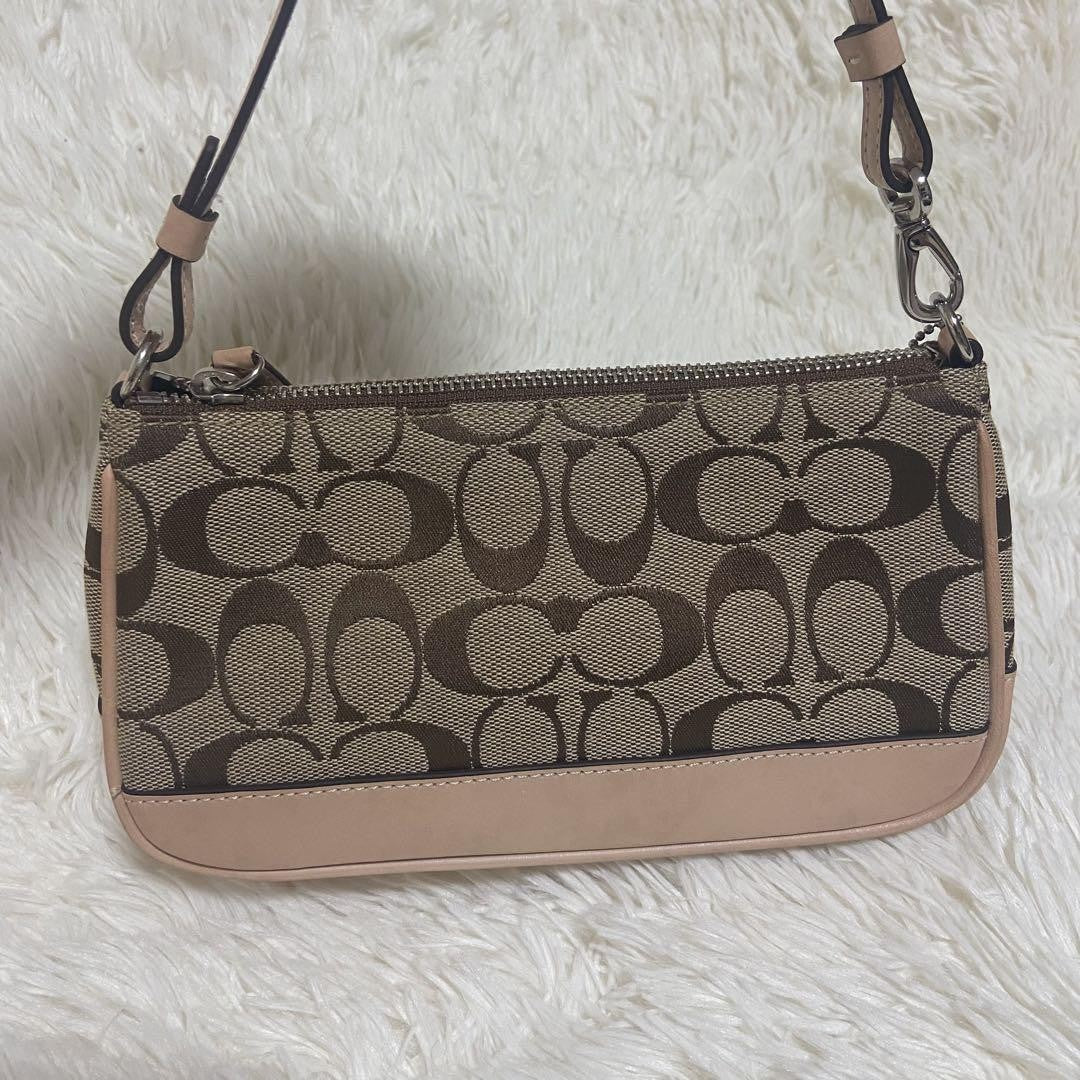 COACH Shoulder Bag Purse Signature Canvas Leather Beige Authentic
