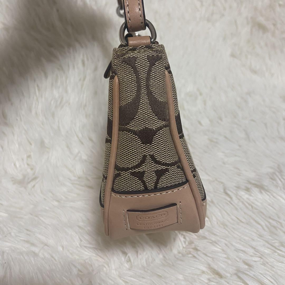 COACH Shoulder Bag Purse Signature Canvas Leather Beige Authentic