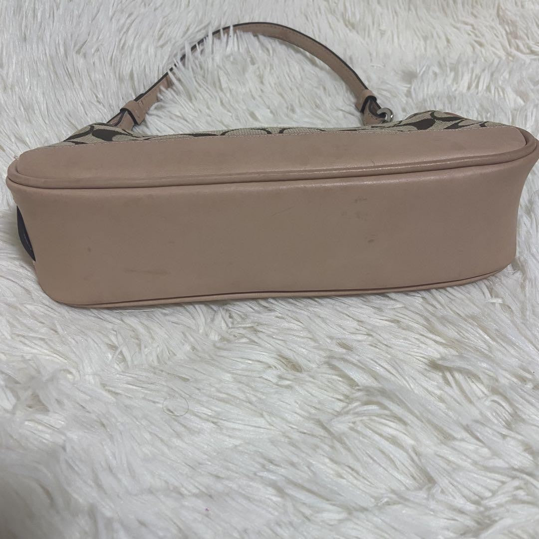 COACH Shoulder Bag Purse Signature Canvas Leather Beige Authentic