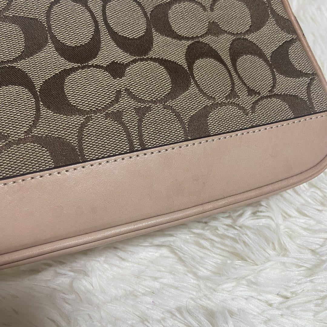 COACH Shoulder Bag Purse Signature Canvas Leather Beige Authentic