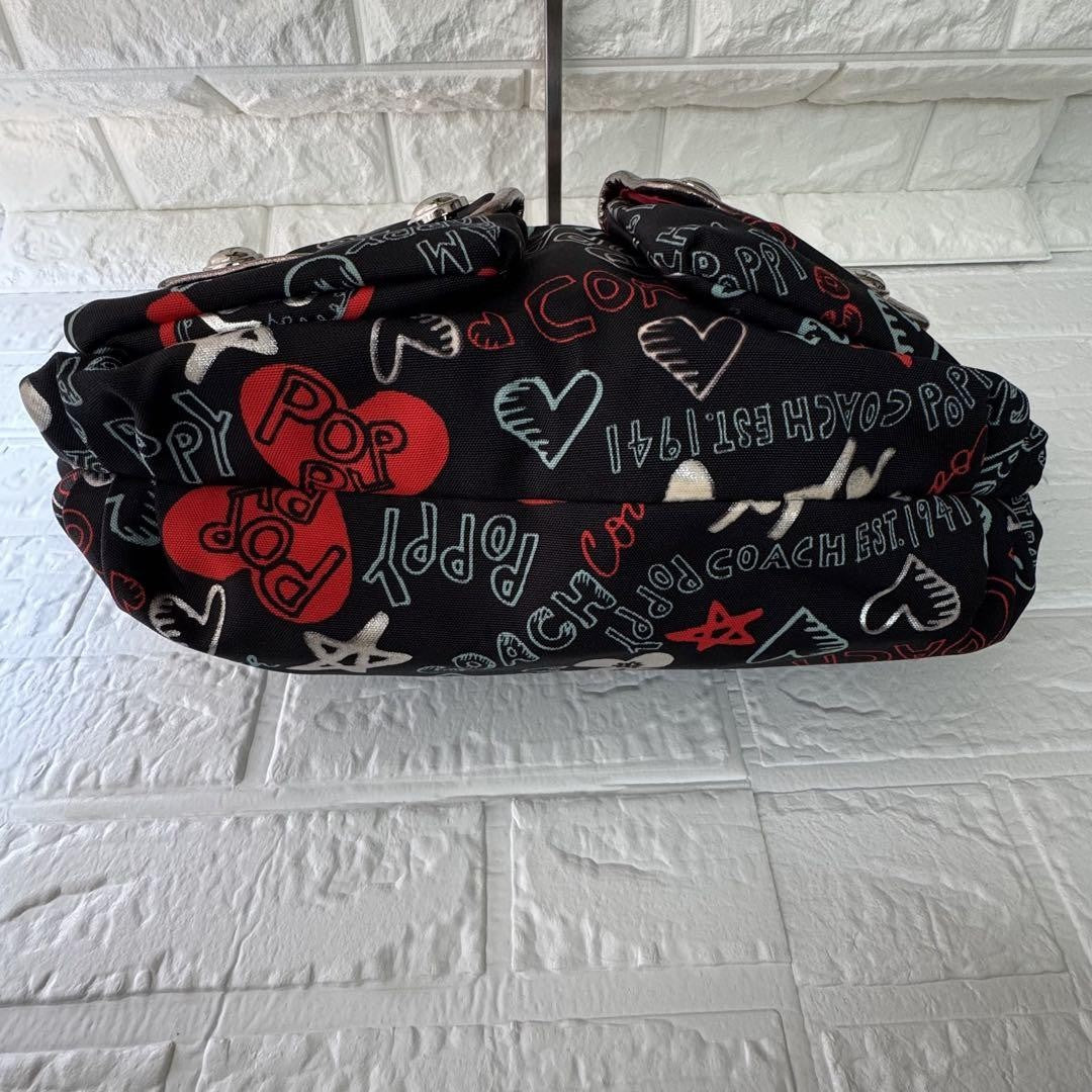 COACH Shoulder Bag Purse 2way Poppy Canvas Black Authentic