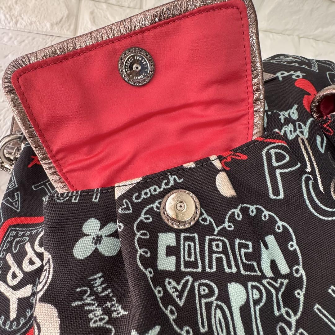 COACH Shoulder Bag Purse 2way Poppy Canvas Black Authentic