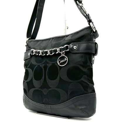 COACH Shoulder Bag Purse Signature 19730 Canvas Leather Black Authentic