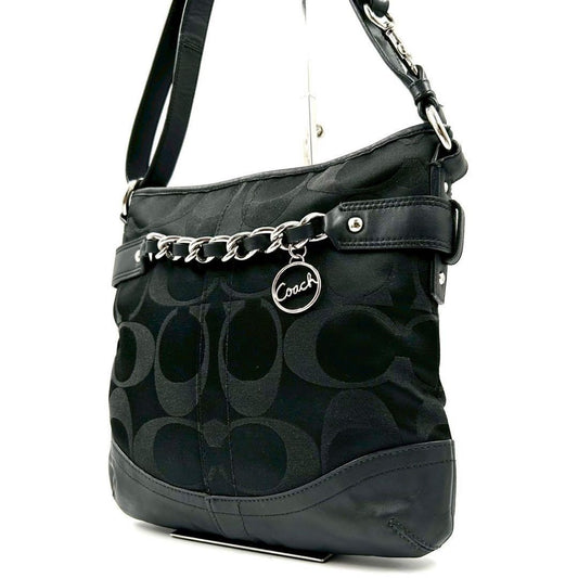 COACH Shoulder Bag Purse Signature 19730 Canvas Leather Black Authentic