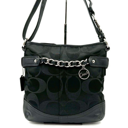 COACH Shoulder Bag Purse Signature 19730 Canvas Leather Black Authentic