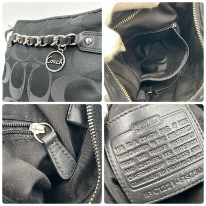 COACH Shoulder Bag Purse Signature 19730 Canvas Leather Black Authentic