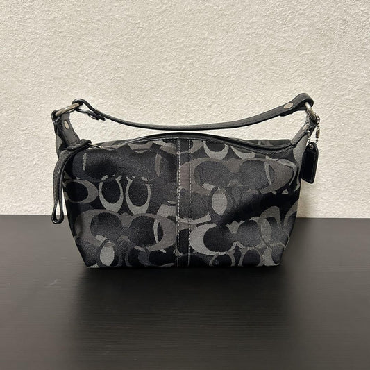 COACH Accessory Pouch Hand Bag Tote Purse Signature Canvas Black Authentic
