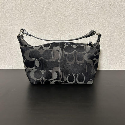 COACH Accessory Pouch Hand Bag Tote Purse Signature Canvas Black Authentic