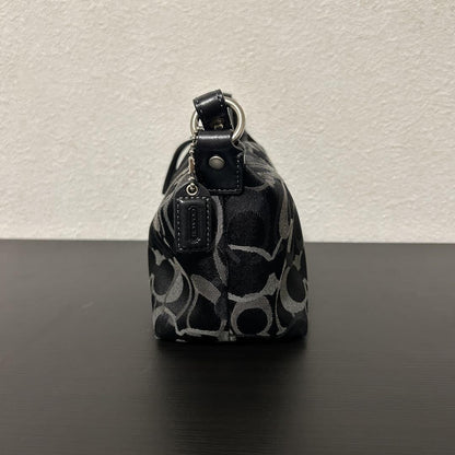 COACH Accessory Pouch Hand Bag Tote Purse Signature Canvas Black Authentic