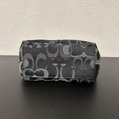 COACH Accessory Pouch Hand Bag Tote Purse Signature Canvas Black Authentic