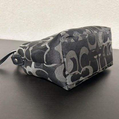 COACH Accessory Pouch Hand Bag Tote Purse Signature Canvas Black Authentic
