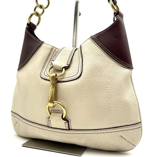 COACH Shoulder Bag Purse Leather White Bordeaux Authentic