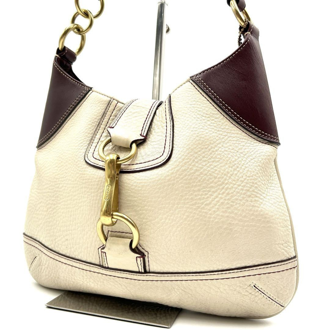 COACH Shoulder Bag Purse Leather White Bordeaux Authentic