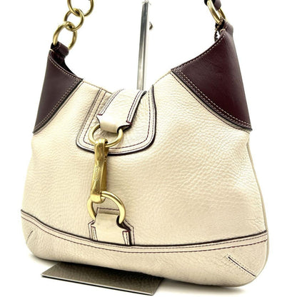 COACH Shoulder Bag Purse Leather White Bordeaux Authentic