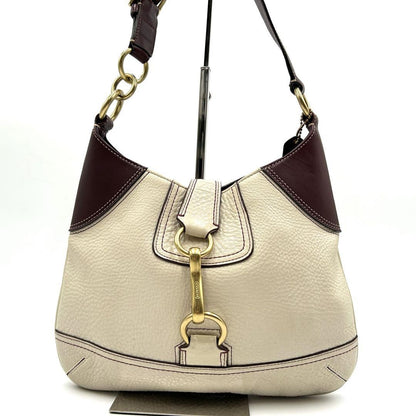 COACH Shoulder Bag Purse Leather White Bordeaux Authentic