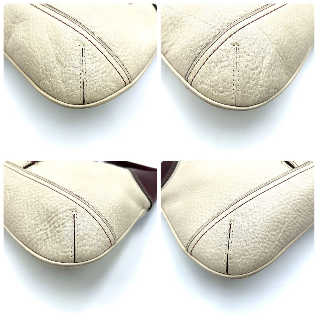 COACH Shoulder Bag Purse Leather White Bordeaux Authentic