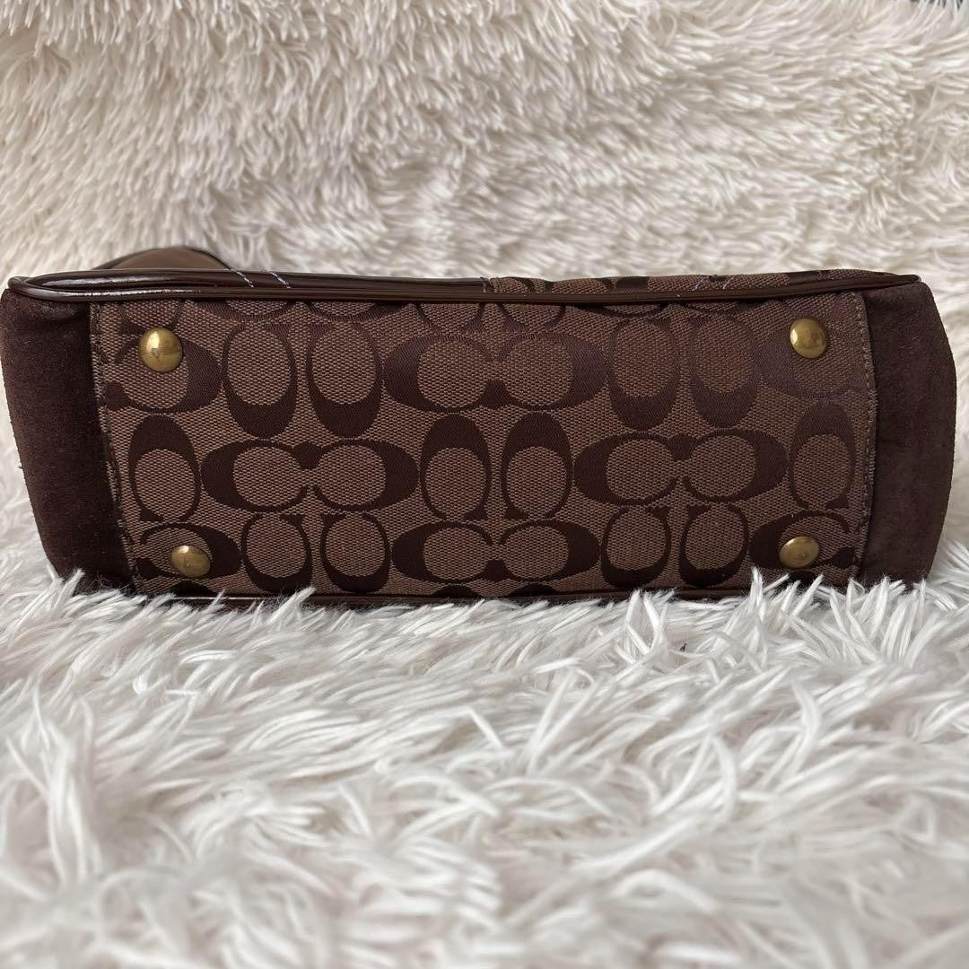 COACH Hand Bag Tote Purse Signature Patchwork Canvas Leather Brown Authentic